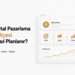 Bütçe planı kartı ile hedef, kanal ve ölçüm adımlarını gösteren pazarlama bütçesi çizimi