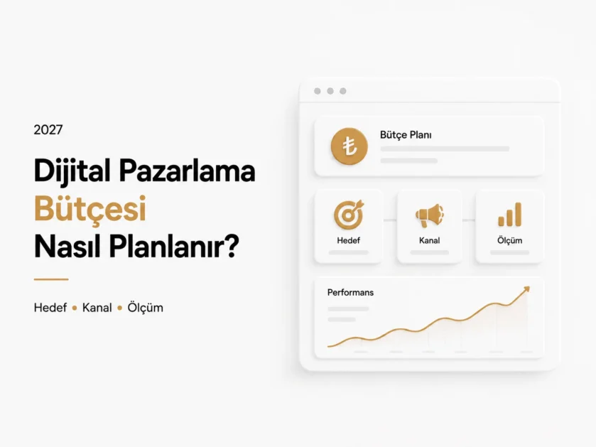 Bütçe planı kartı ile hedef, kanal ve ölçüm adımlarını gösteren pazarlama bütçesi çizimi