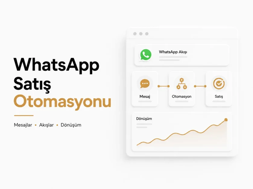 WhatsApp akışı ile mesaj, otomasyon ve satış adımlarını gösteren pano çizimi