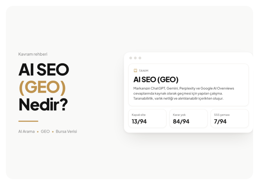 Mayata Vision kapak görseli, AI SEO (GEO) Nedir?: AI SEO (GEO) teriminin tanım kartı ve 3 niteliği